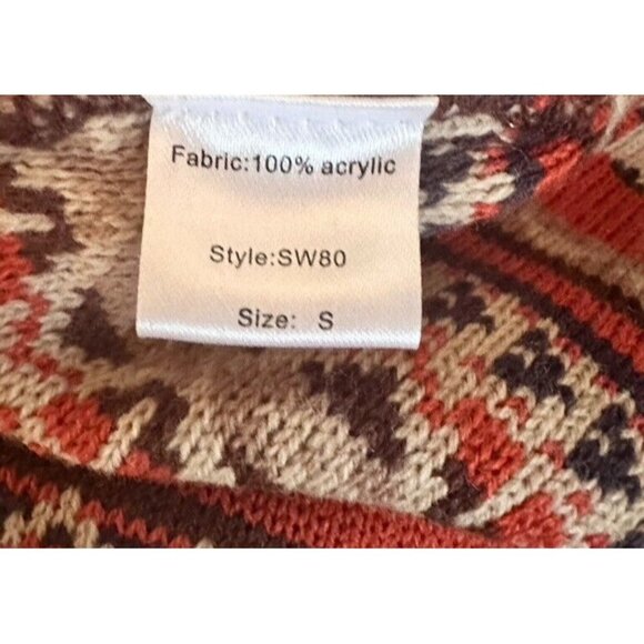 ELAN Open Front Cardigan Boho‎ Sweater Fair Isle Knit Long Sleeve Fringe Size S - Picture 9 of 10
